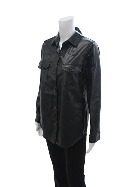 Zara Women Biker Jacket Black Collared Button Long Sleeve PU Size XS