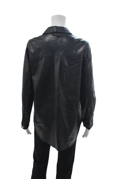 Zara Women Biker Jacket Black Collared Button Long Sleeve PU Size XS