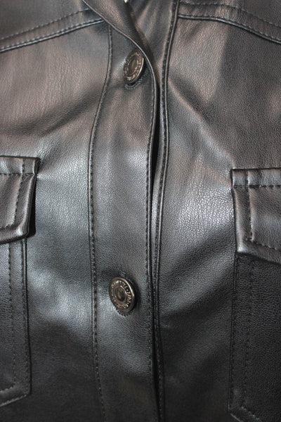 Zara Women Biker Jacket Black Collared Button Long Sleeve PU Size XS