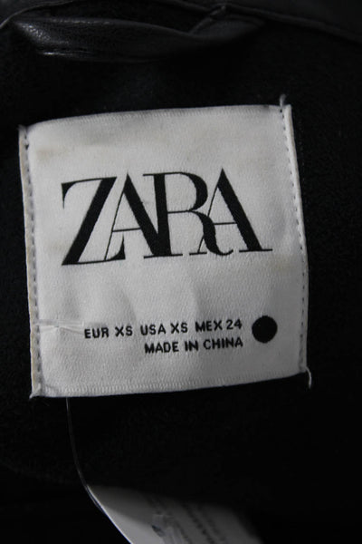 Zara Women Biker Jacket Black Collared Button Long Sleeve PU Size XS