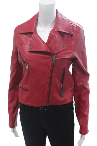 BLANKNYC Womens Biker Motorcycle Jacket Red Collared Snap Size S
