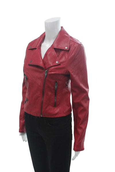 BLANKNYC Womens Biker Motorcycle Jacket Red Collared Snap Size S