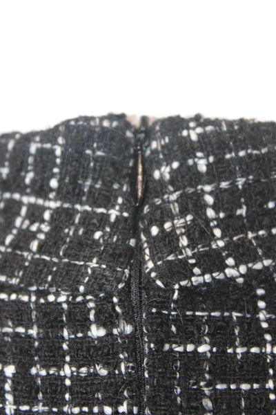 Zara Women Black Checked Mock Neck 3/4 Sleeve Zip Poly Blend Blouse Size XS