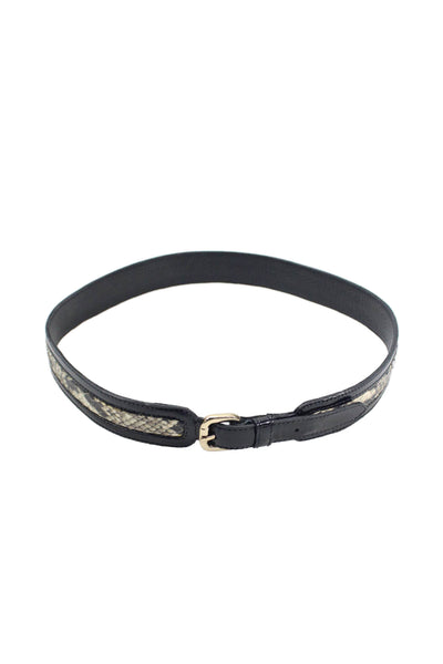 B Low The Belt Womens Medium Width Snakeskin Trim Buckle Belt Black Medium