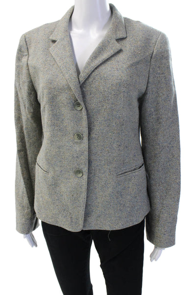 Lafayette 148 New York Women Collared Gray Wool Blend Button Blazer Size 10
