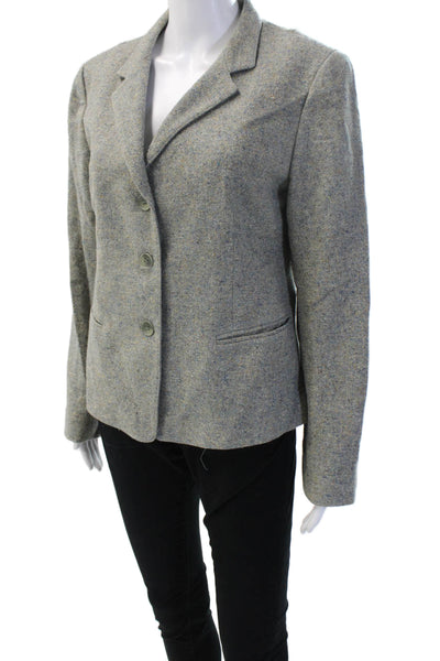 Lafayette 148 New York Women Collared Gray Wool Blend Button Blazer Size 10