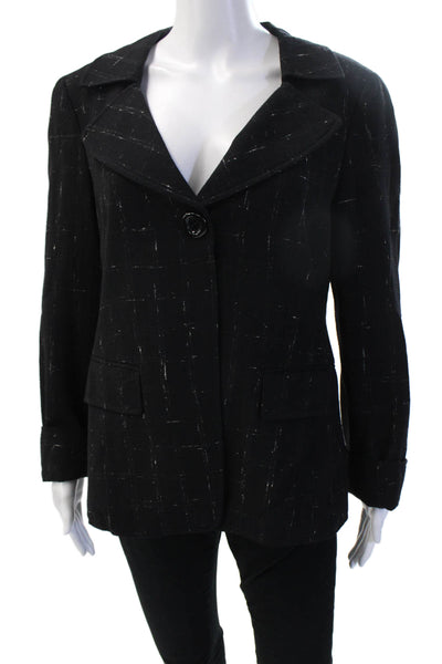 Lafayette 148 New York Womens Black Wool Check Blazer Button Collared Size 8
