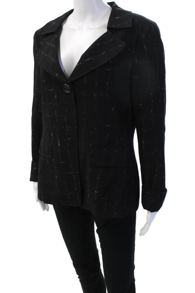 Lafayette 148 New York Womens Black Wool Check Blazer Button Collared Size 8