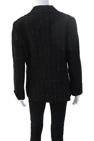 Lafayette 148 New York Womens Black Wool Check Blazer Button Collared Size 8