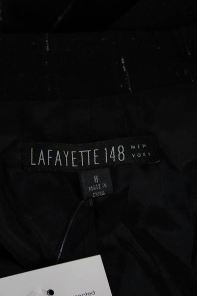 Lafayette 148 New York Womens Black Wool Check Blazer Button Collared Size 8