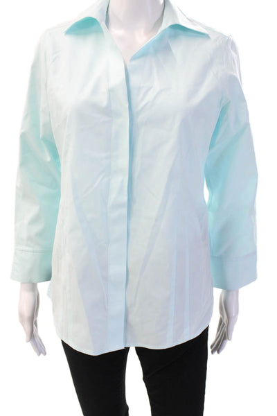 Foxcroft Womens Light Blue Collared Cotton Basic Button-Up 3/4 Sleeve Size 6