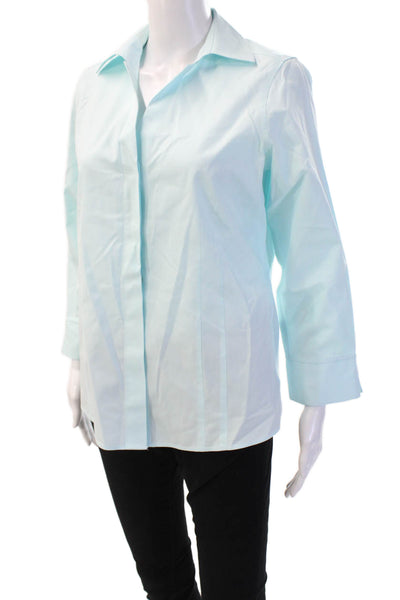 Foxcroft Womens Light Blue Collared Cotton Basic Button-Up 3/4 Sleeve Size 6