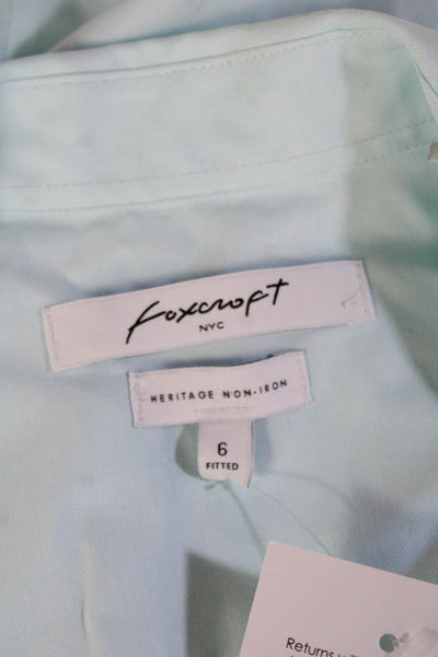 Foxcroft Womens Light Blue Collared Cotton Basic Button-Up 3/4 Sleeve Size 6