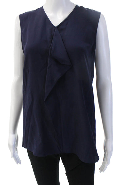 St. John Women Dark Blue V Neck Sleeveless Rayon Zip Blouse Size S