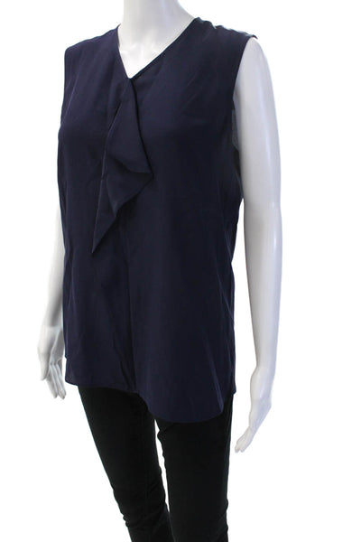 St. John Women Dark Blue V Neck Sleeveless Rayon Zip Blouse Size S