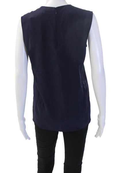 St. John Women Dark Blue V Neck Sleeveless Rayon Zip Blouse Size S