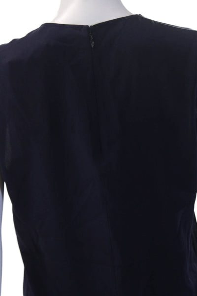 St. John Women Dark Blue V Neck Sleeveless Rayon Zip Blouse Size S