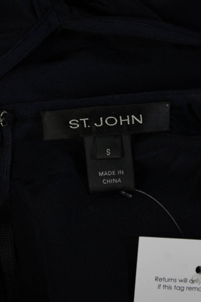 St. John Women Dark Blue V Neck Sleeveless Rayon Zip Blouse Size S