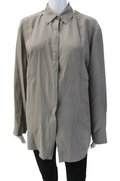 Lafayette 148 New York Women Gray Silk Button Up Blouse Long Sleeve Size M