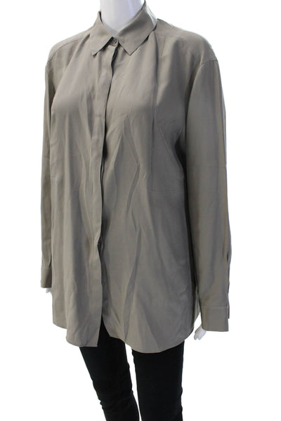 Lafayette 148 New York Women Gray Silk Button Up Blouse Long Sleeve Size M