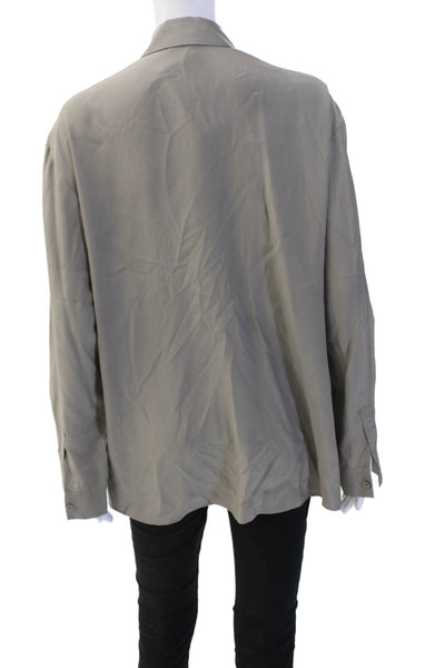 Lafayette 148 New York Women Gray Silk Button Up Blouse Long Sleeve Size M