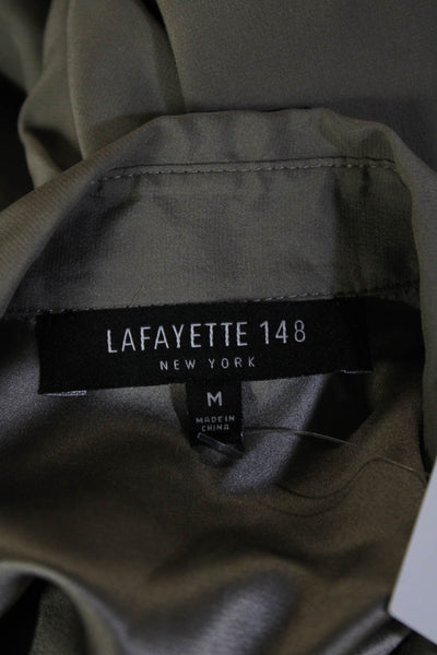 Lafayette 148 New York Women Gray Silk Button Up Blouse Long Sleeve Size M