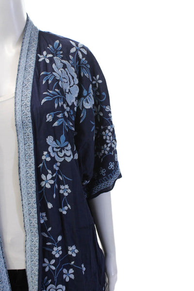 Neiman Marcus Womens Dark Blue Floral Rayon Kimono Short Sleeve Boho Size S