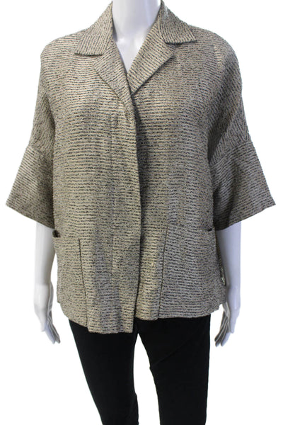 Lafayette 148 New York Womens Collared Striped Beige Jacket 3/4 Sleeve Size S