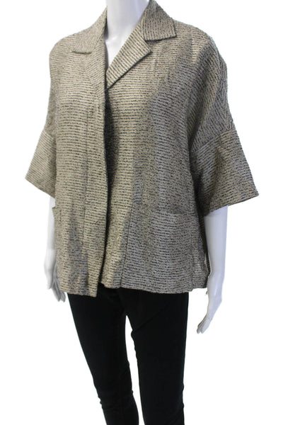Lafayette 148 New York Womens Collared Striped Beige Jacket 3/4 Sleeve Size S
