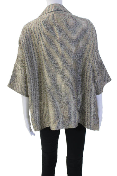 Lafayette 148 New York Womens Collared Striped Beige Jacket 3/4 Sleeve Size S