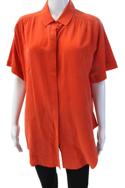 Lafayette 148 New York Womens Tunic Orange Silk Button Short Sleeve Size L