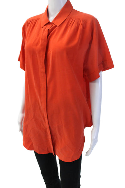 Lafayette 148 New York Womens Tunic Orange Silk Button Short Sleeve Size L