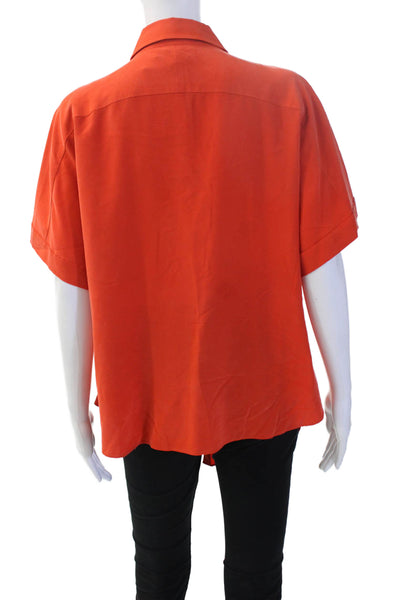 Lafayette 148 New York Womens Tunic Orange Silk Button Short Sleeve Size L