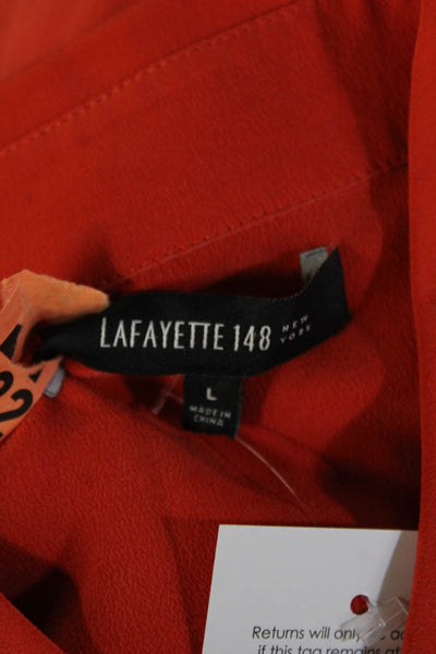 Lafayette 148 New York Womens Tunic Orange Silk Button Short Sleeve Size L