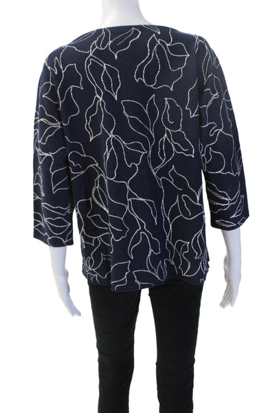 Lafayette 148 New York Women Dark Blue Floral Cotton Tunic 3/4 Sleeve Size M