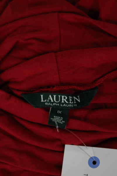 Lauren Ralph Lauren Womens Tunic Red Mock Neck 3/4 Sleeve Size 1X