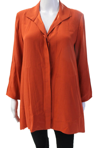 Lafayette 148 New York Womens Tunic Silk Long Sleeve Collared Orange Size M