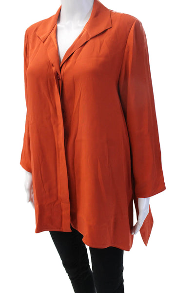 Lafayette 148 New York Womens Tunic Silk Long Sleeve Collared Orange Size M