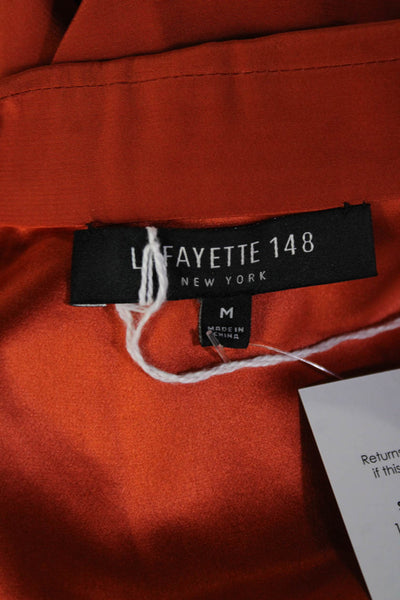 Lafayette 148 New York Womens Tunic Silk Long Sleeve Collared Orange Size M