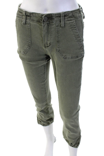 Paige Women Green Cropped Jogger Pants Button Closure Size 25
