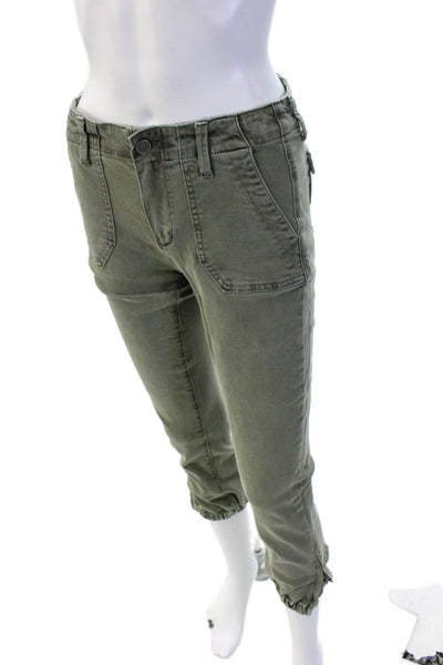 Paige Women Green Cropped Jogger Pants Button Closure Size 25
