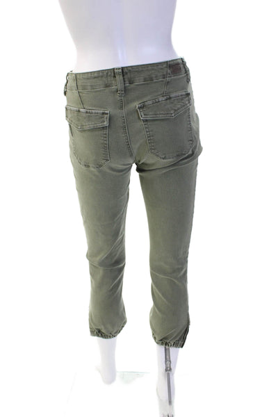 Paige Women Green Cropped Jogger Pants Button Closure Size 25