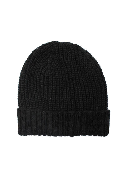 Joie Womens Ribbed Knit Aviba Beanie Hat Caviar Black One Size
