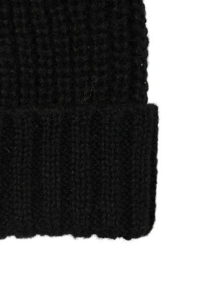 Joie Womens Ribbed Knit Aviba Beanie Hat Caviar Black One Size