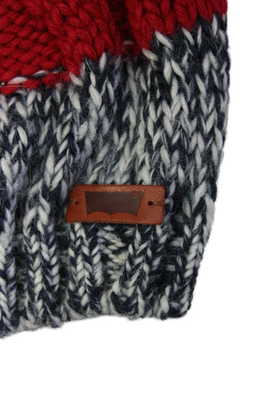 Levis Unisex Cable Knit Striped Beanie Hat Red White Blue Size S/M