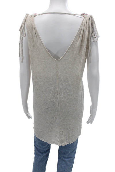 Free People Women Tunic Blouse Beige Floral V-Neck Sleeveless Boho Size L