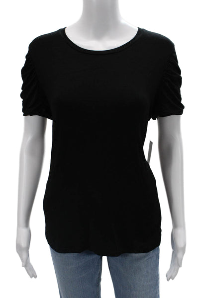 Elie Tahari Women Basic Black Short Sleeve T-Shirt Round Neck Designer Size L