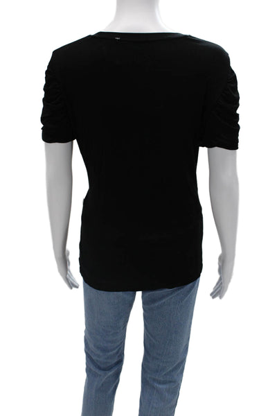 Elie Tahari Women Basic Black Short Sleeve T-Shirt Round Neck Designer Size L