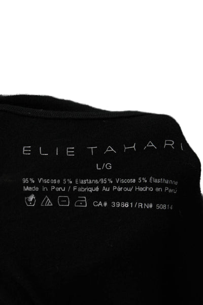 Elie Tahari Women Basic Black Short Sleeve T-Shirt Round Neck Designer Size L