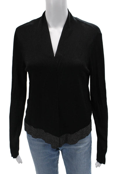 Eileen Fisher Womens Basic V-Neck Long Sleeve Black Sweater Size M